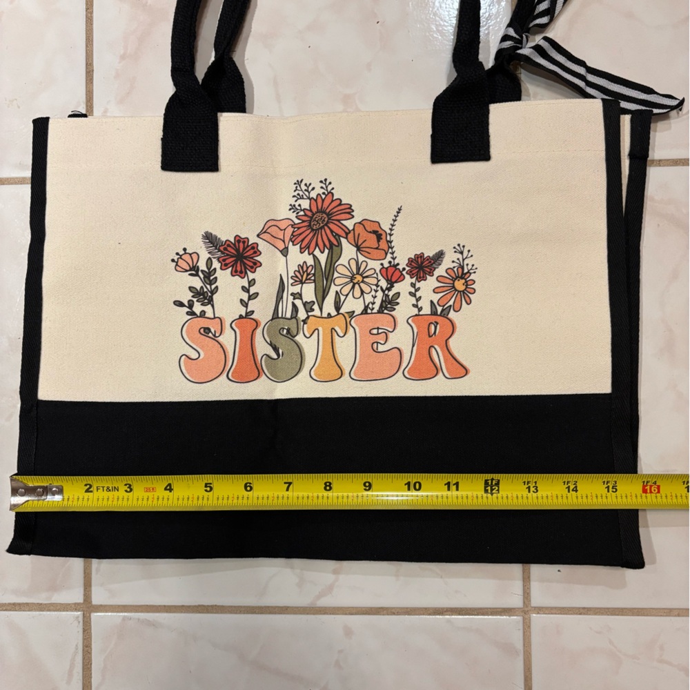 Sisters Floral Canvas Tote Bag Set - Black and Cream - Picture 5 of 13